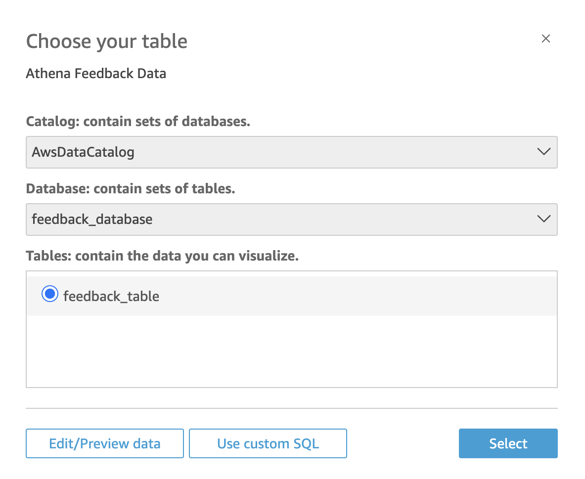Amazon Athena choose table