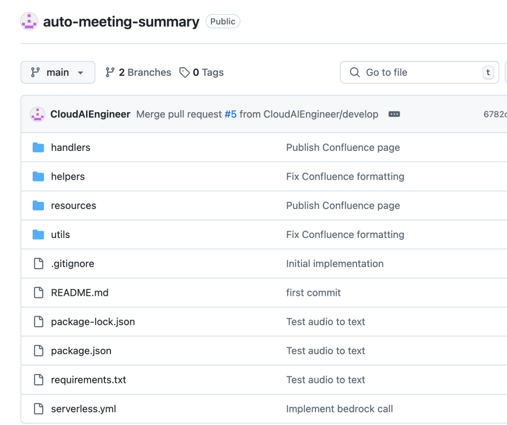 Git repository with auto meeting summary implementation